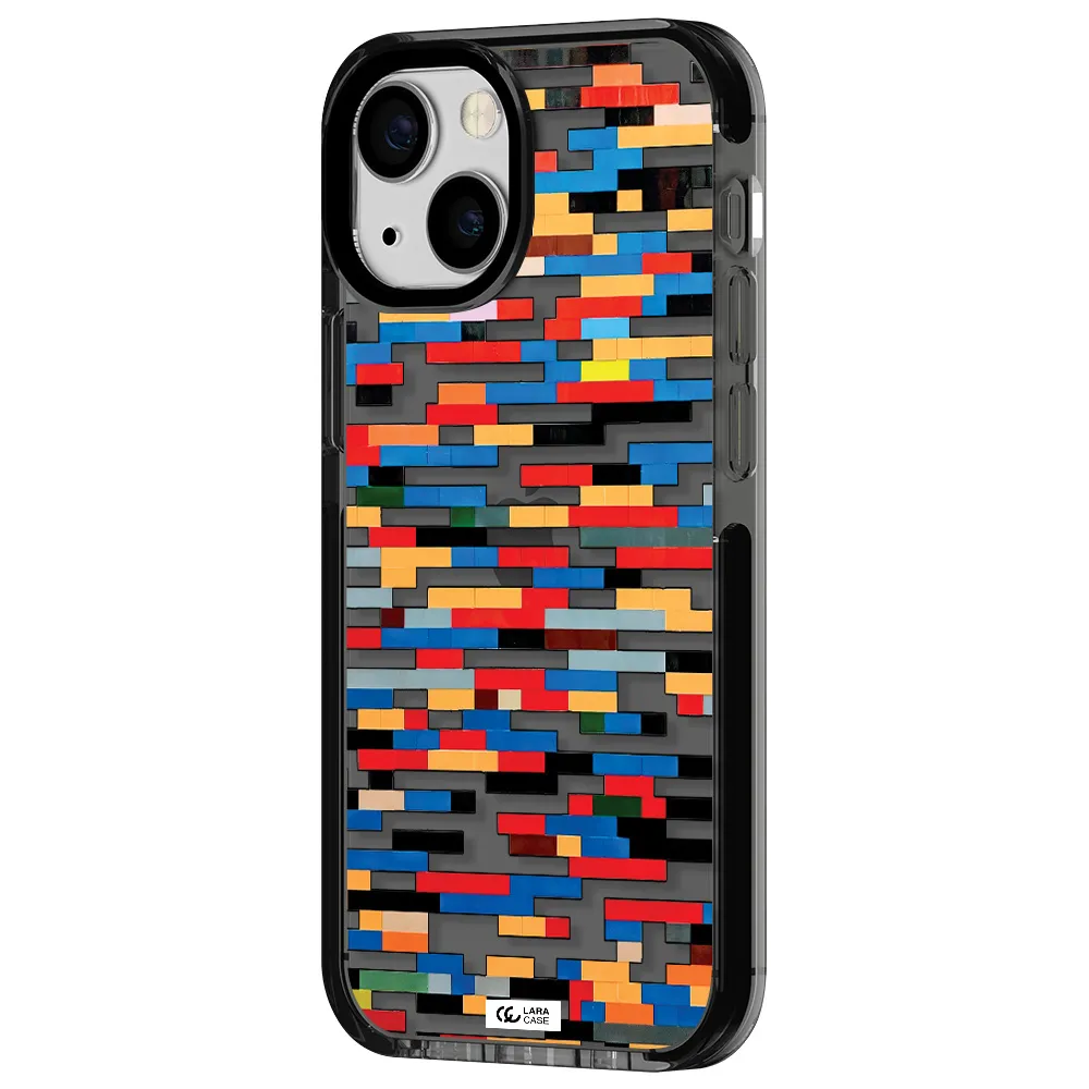 a colorful rectangular pattern on a white surface Apple iPhone 13 mini impact Smoke Black Case