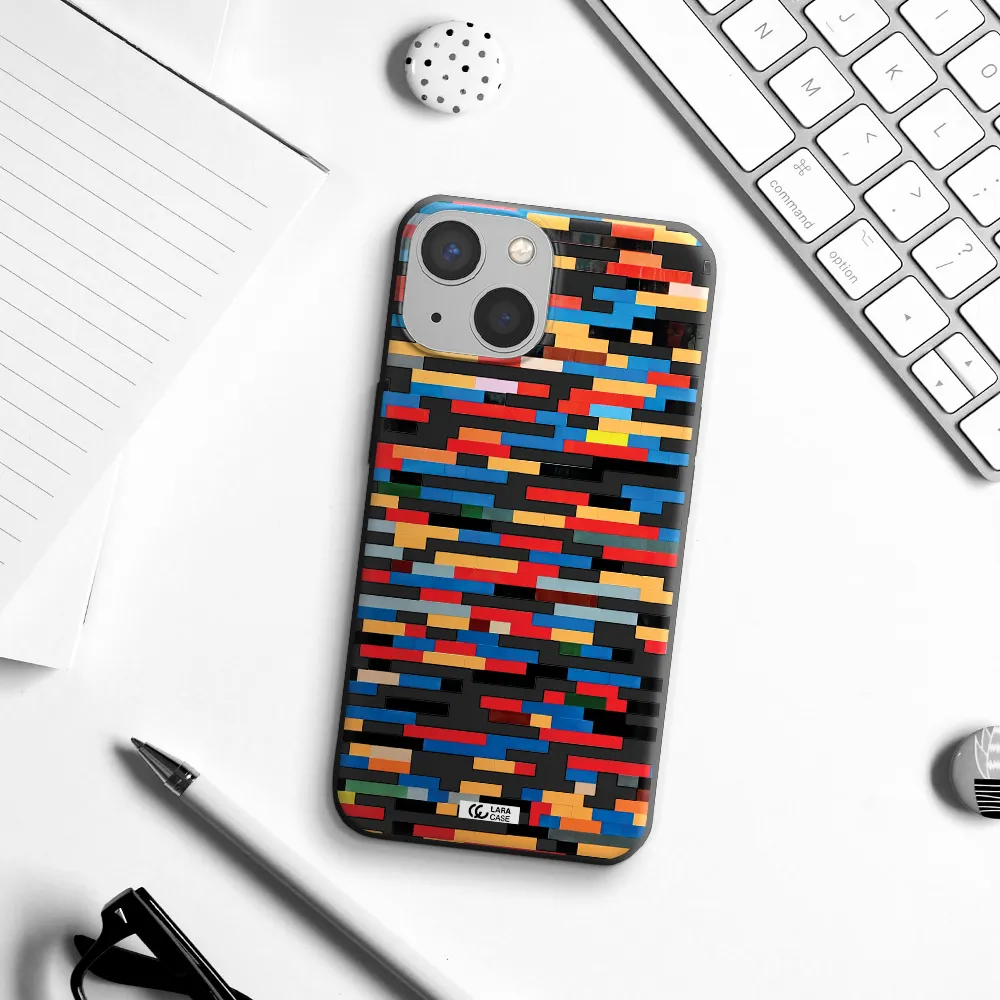 a colorful rectangular pattern on a white surface Apple iPhone 13 mini Silicone black Case