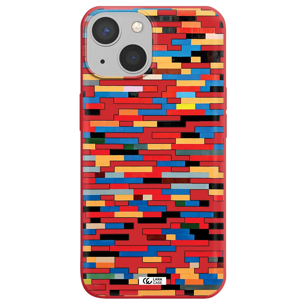 a colorful rectangular pattern on a white surface Apple iPhone 13 mini Silicone Imperial Red Case