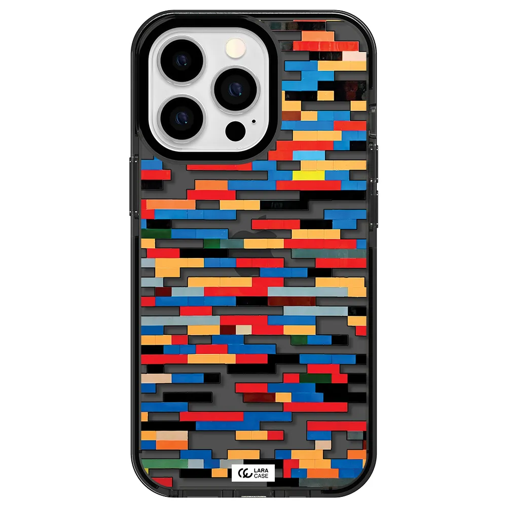 a colorful rectangular pattern on a white surface Apple iPhone 13 Pro impact Smoke Black Case