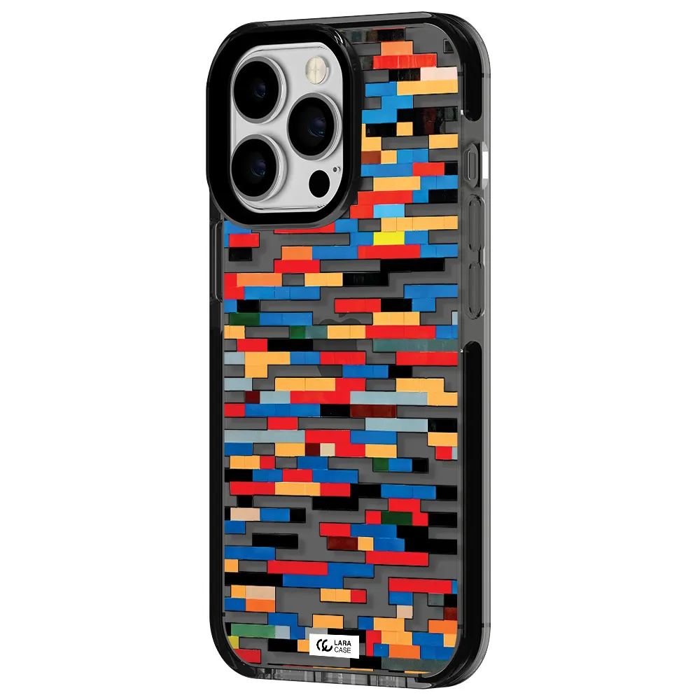 a colorful rectangular pattern on a white surface Apple iPhone 13 Pro impact Smoke Black Case