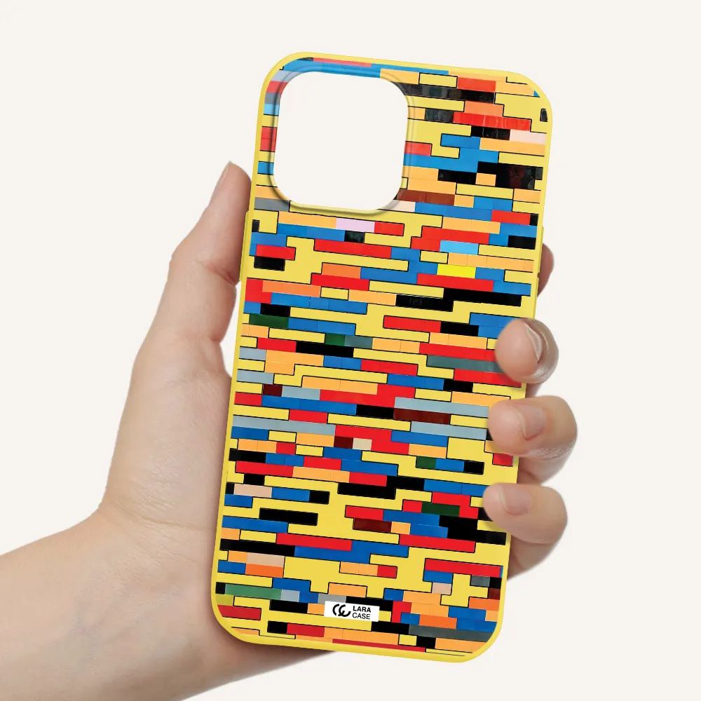 a colorful rectangular pattern on a white surface Apple iPhone 13 Pro Max Silicone canary yellow Case