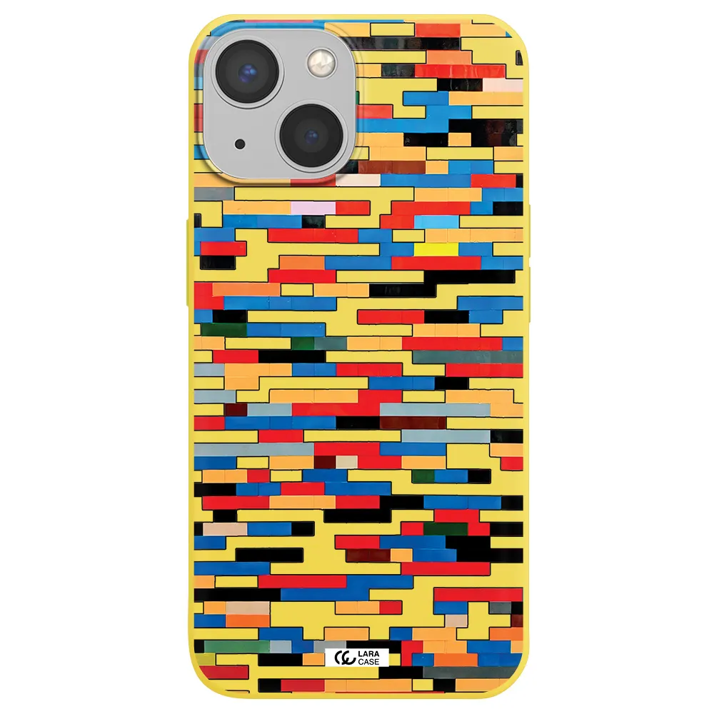 a colorful rectangular pattern on a white surface Apple iPhone 13 Silicone canary yellow Case
