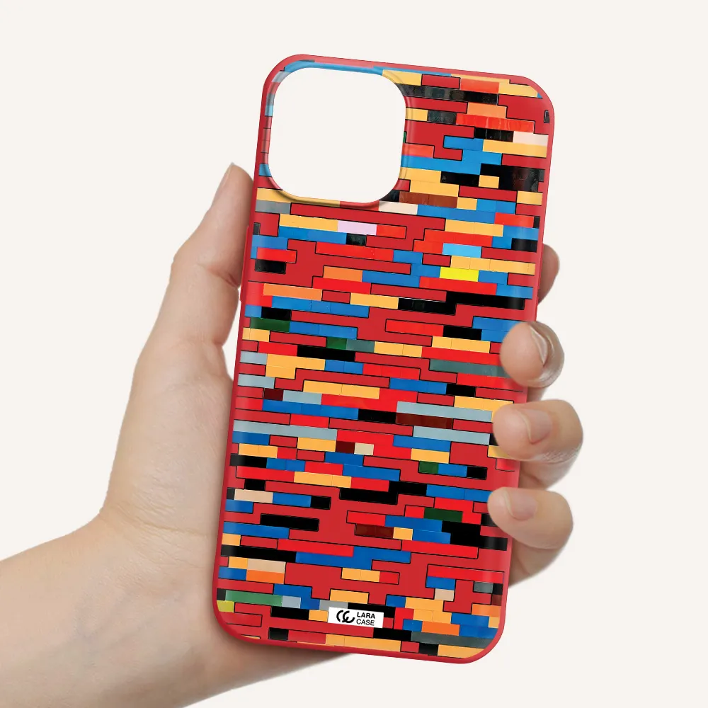 a colorful rectangular pattern on a white surface Apple iPhone 13 Silicone Imperial Red Case