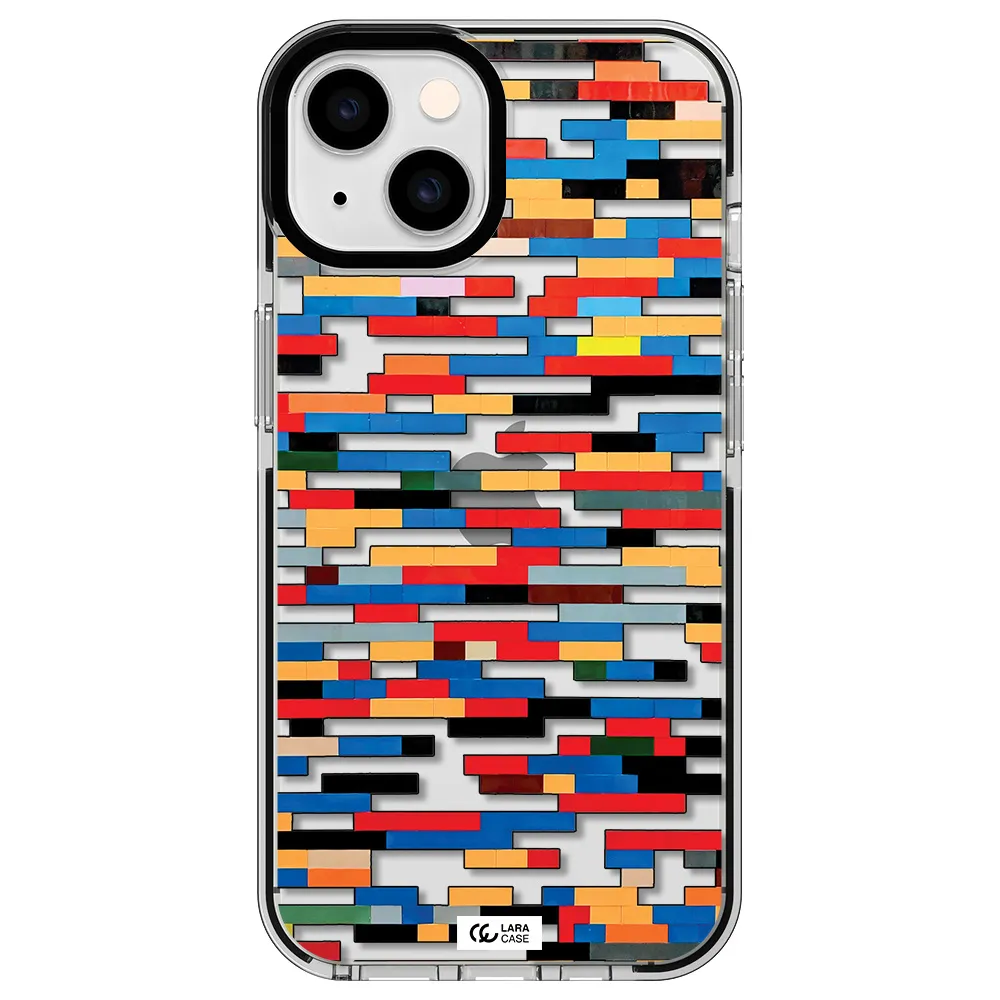 a colorful rectangular pattern on a white surface Apple iPhone 14 impact black border Case