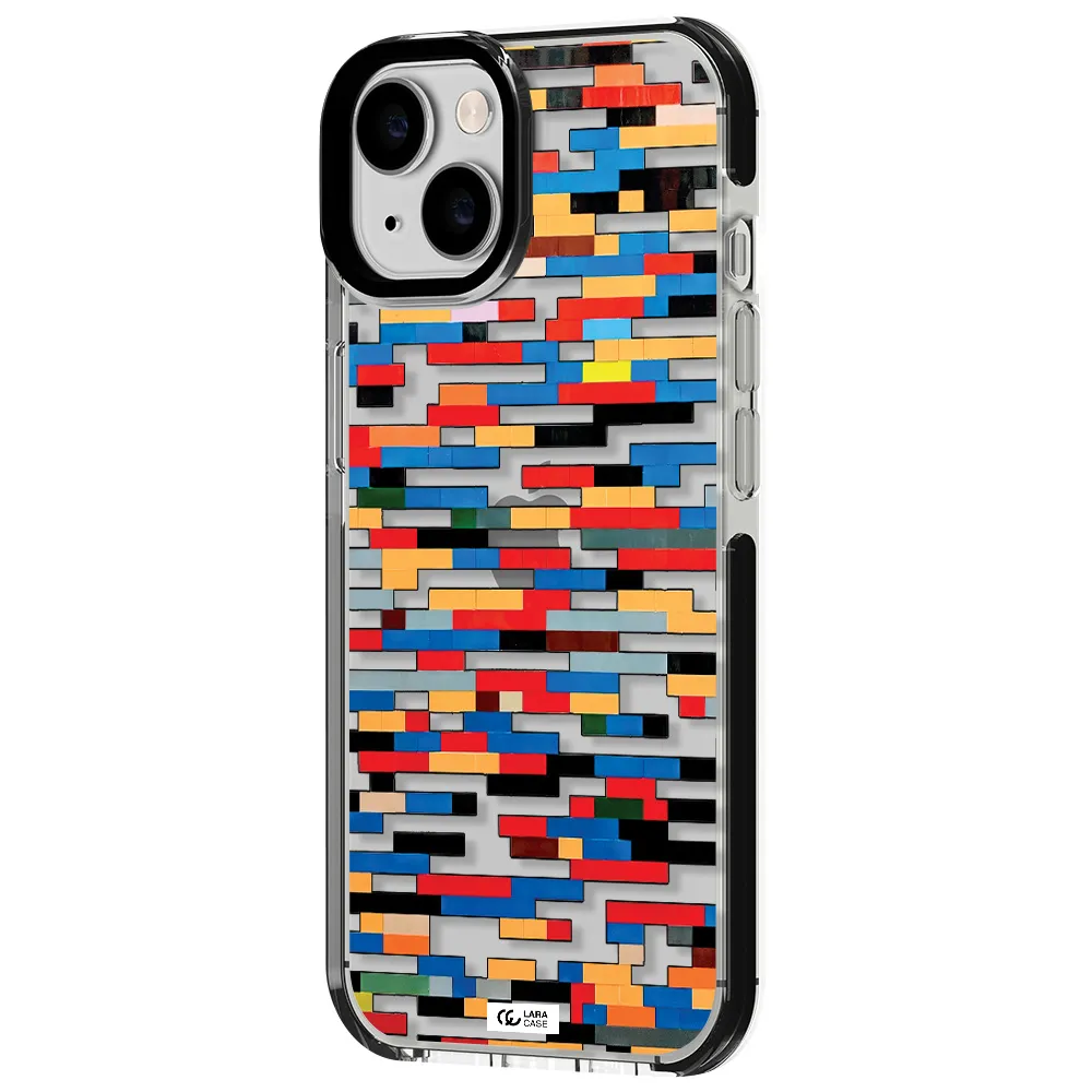 a colorful rectangular pattern on a white surface Apple iPhone 14 impact black border Case