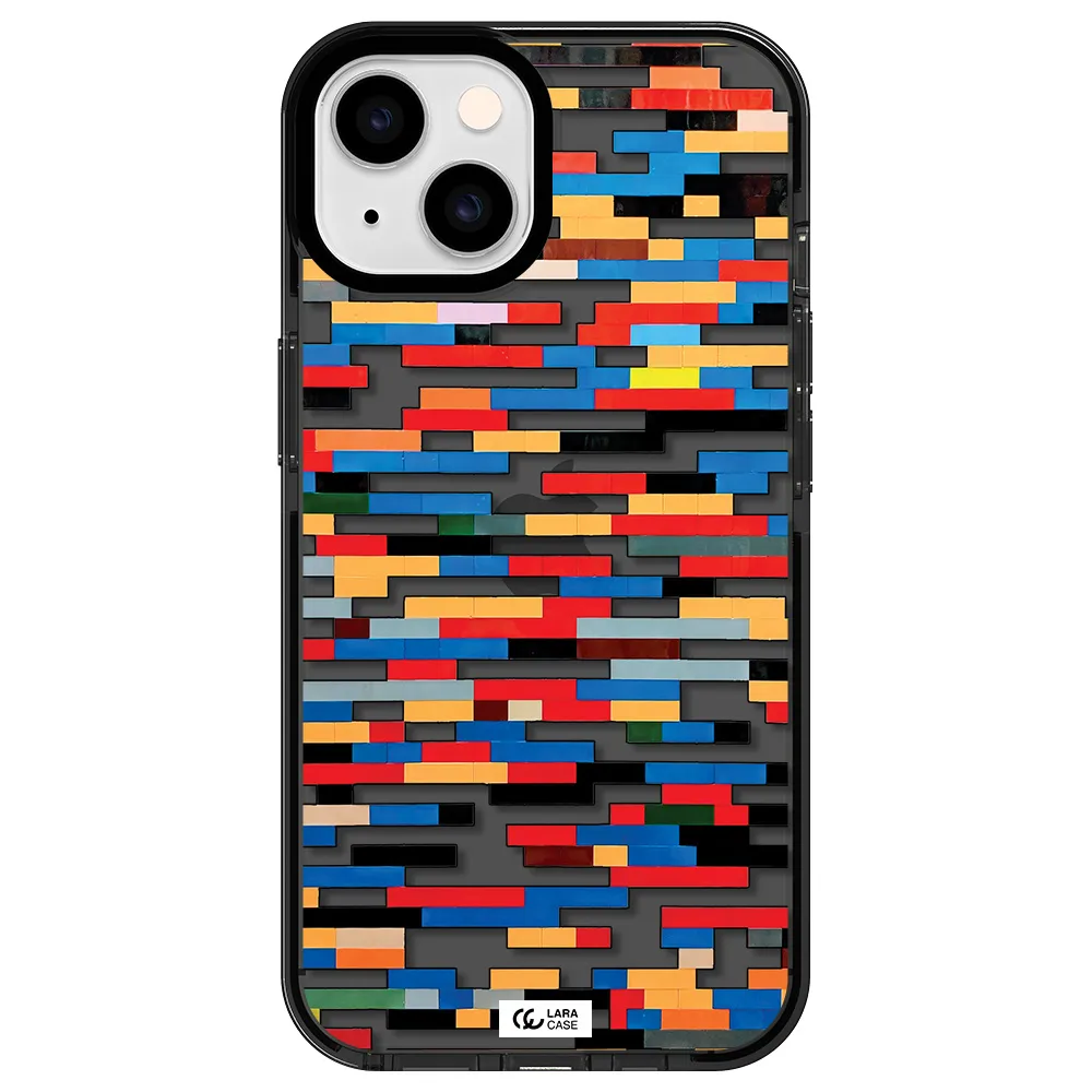 a colorful rectangular pattern on a white surface Apple iPhone 14 impact Smoke Black Case