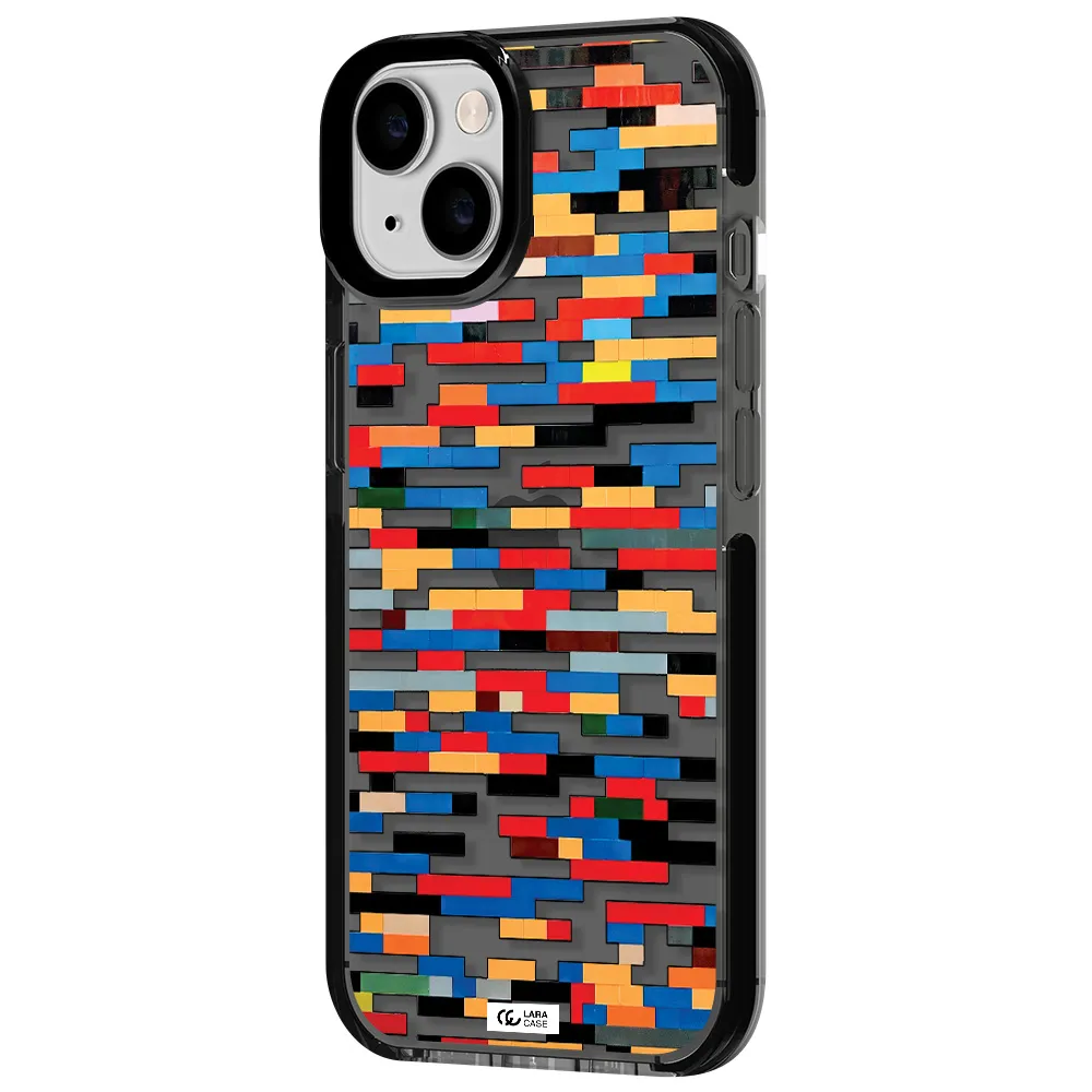 a colorful rectangular pattern on a white surface Apple iPhone 14 impact Smoke Black Case