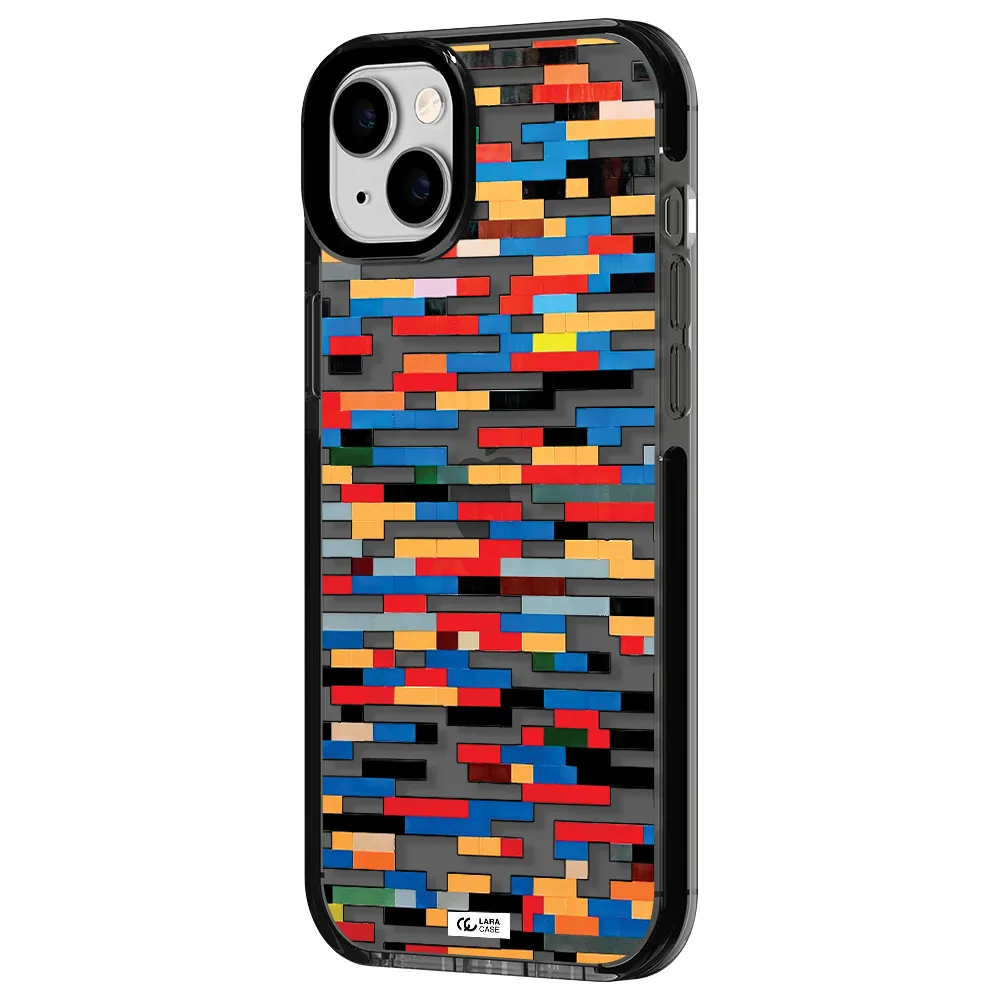 a colorful rectangular pattern on a white surface Apple iPhone 14 plus impact Smoke Black Case
