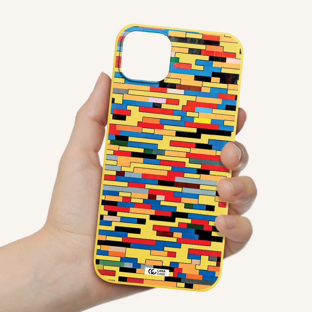 a colorful rectangular pattern on a white surface Apple iPhone 14 plus Silicone canary yellow Case