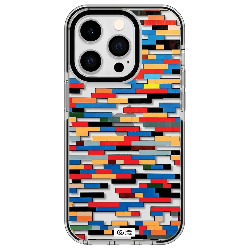 a colorful rectangular pattern on a white surface Apple iPhone 14 pro impact black border Case