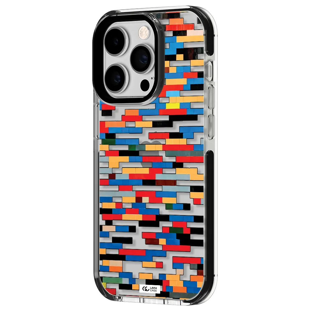a colorful rectangular pattern on a white surface Apple iPhone 14 pro impact black border Case