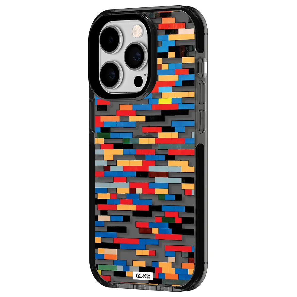 a colorful rectangular pattern on a white surface Apple iPhone 14 pro impact Smoke Black Case