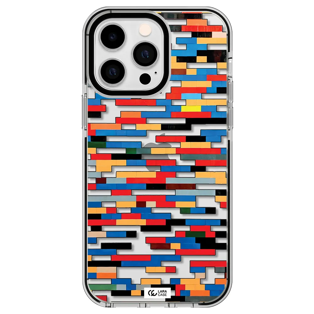 a colorful rectangular pattern on a white surface Apple iPhone 14 pro max impact black border Case