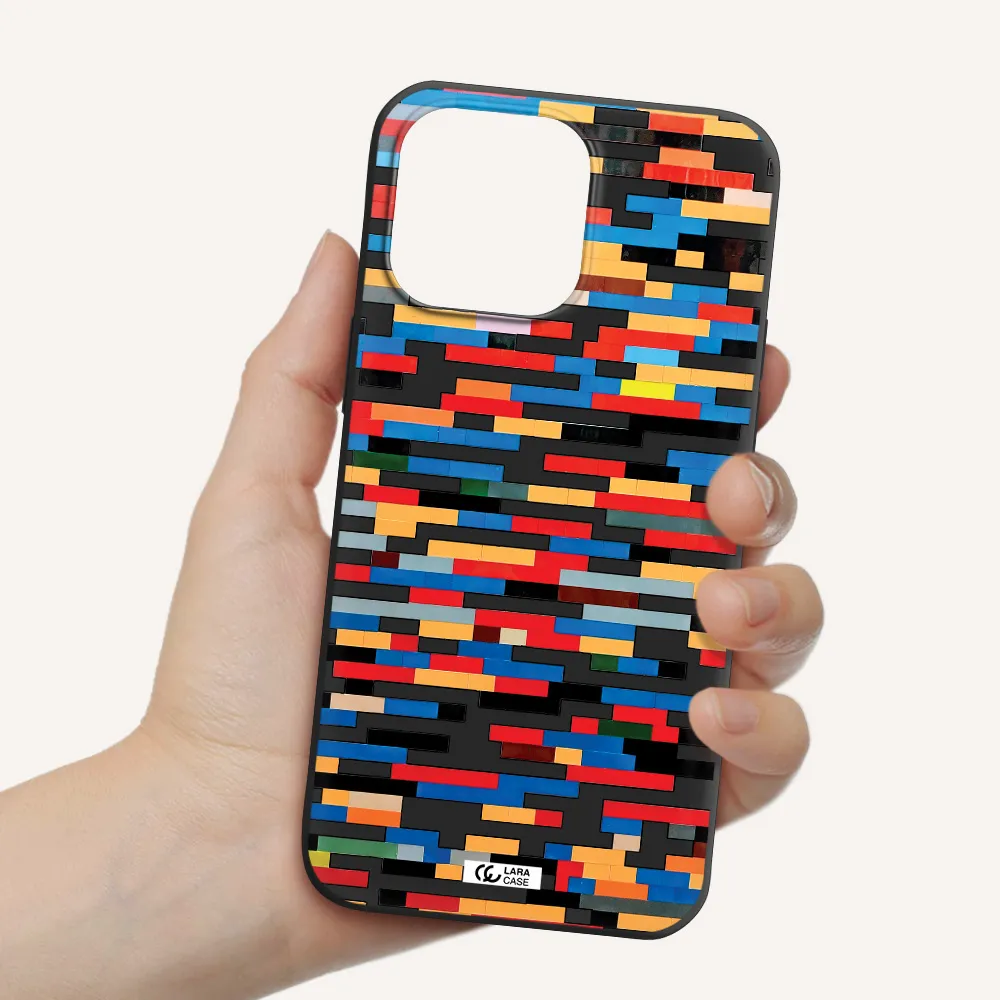 a colorful rectangular pattern on a white surface Apple iPhone 14 pro max Silicone black Case