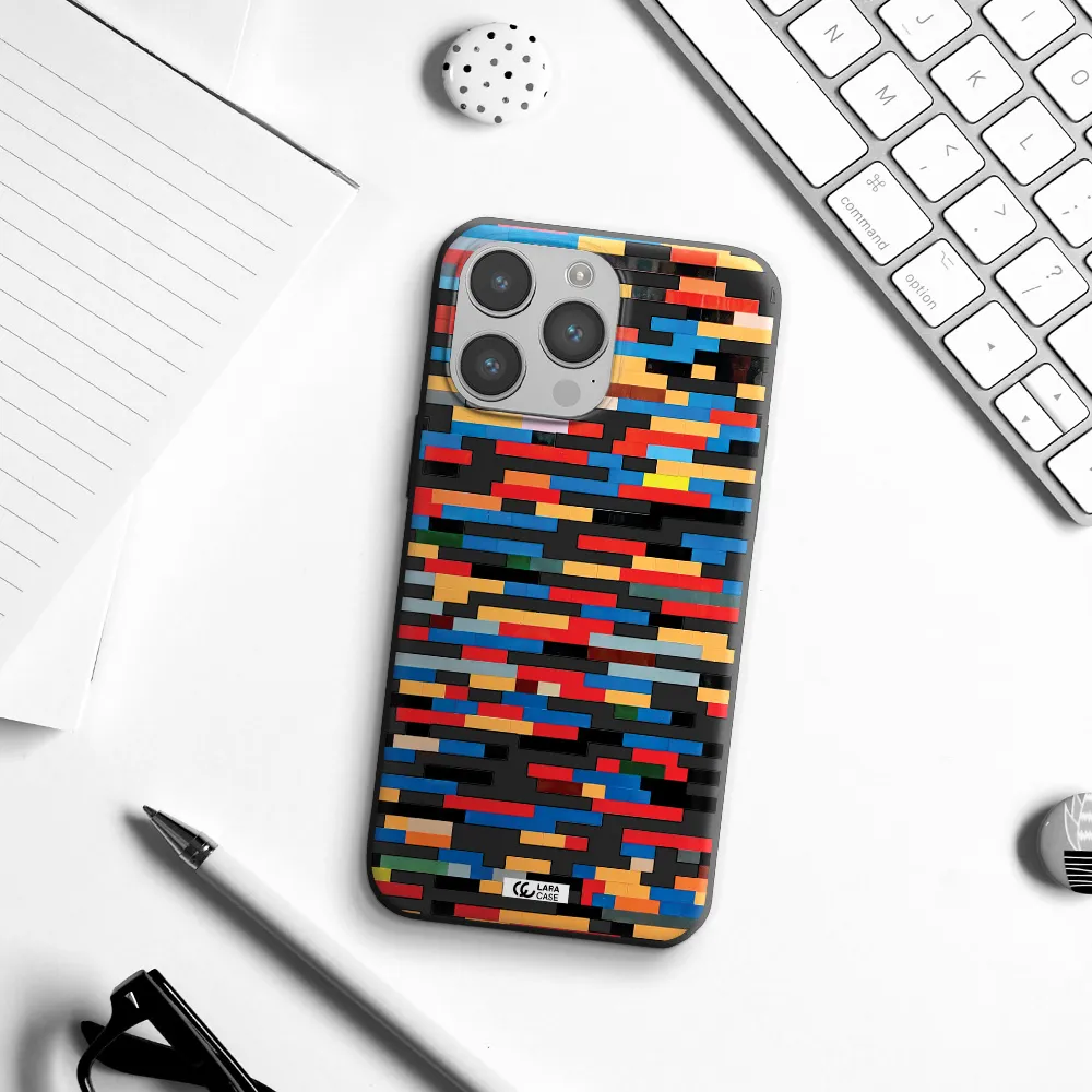 a colorful rectangular pattern on a white surface Apple iPhone 14 pro Silicone black Case
