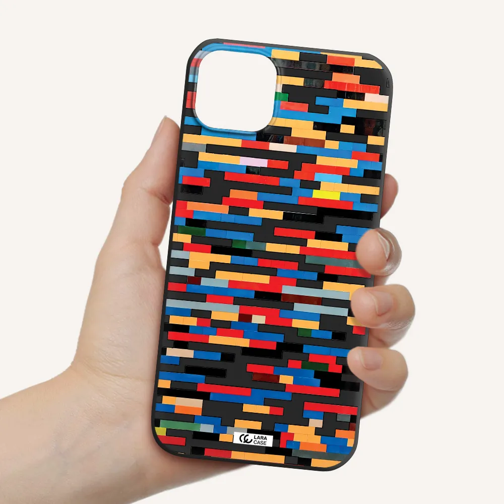 a colorful rectangular pattern on a white surface Apple iPhone 14 Silicone black Case