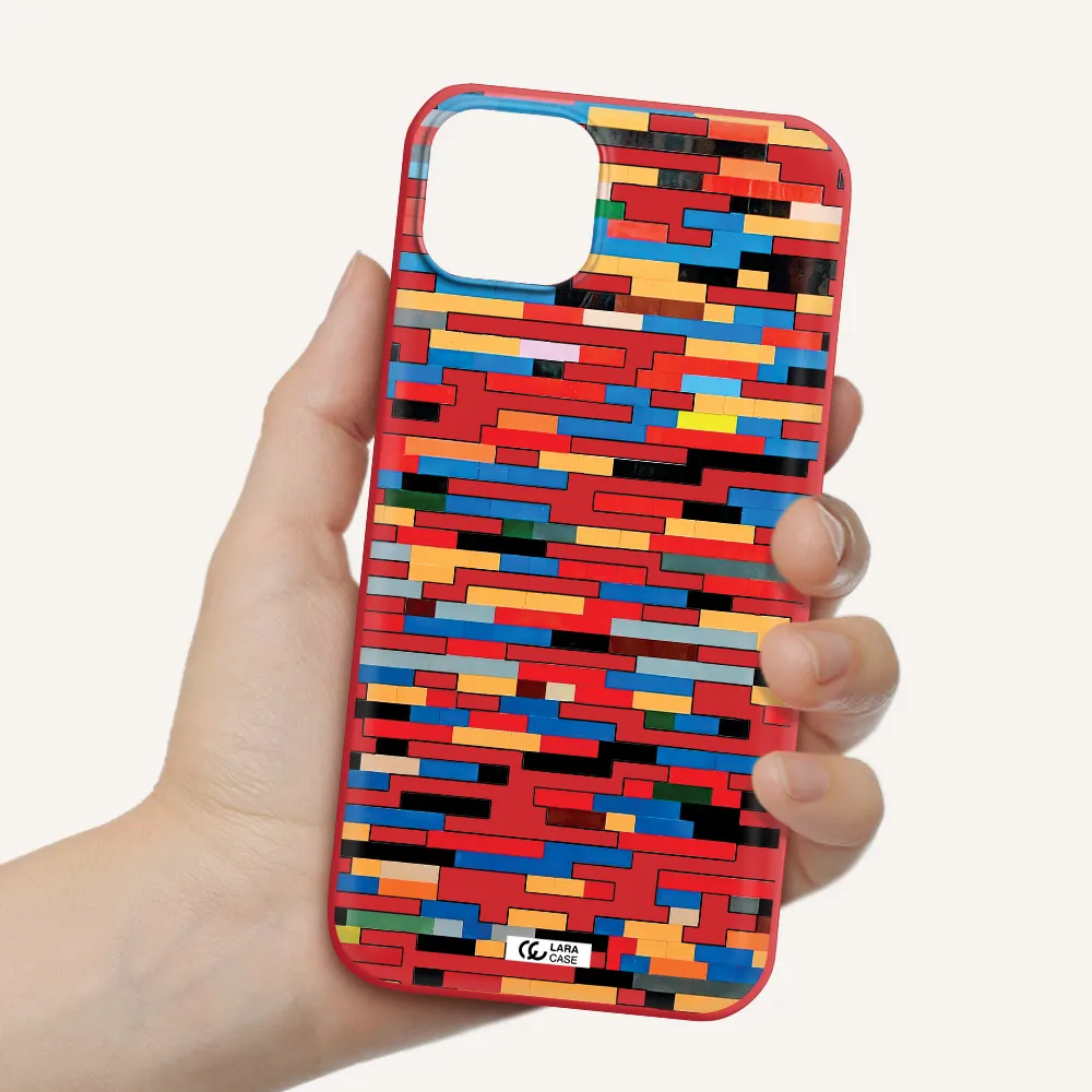 a colorful rectangular pattern on a white surface Apple iPhone 14 Silicone Imperial Red Case