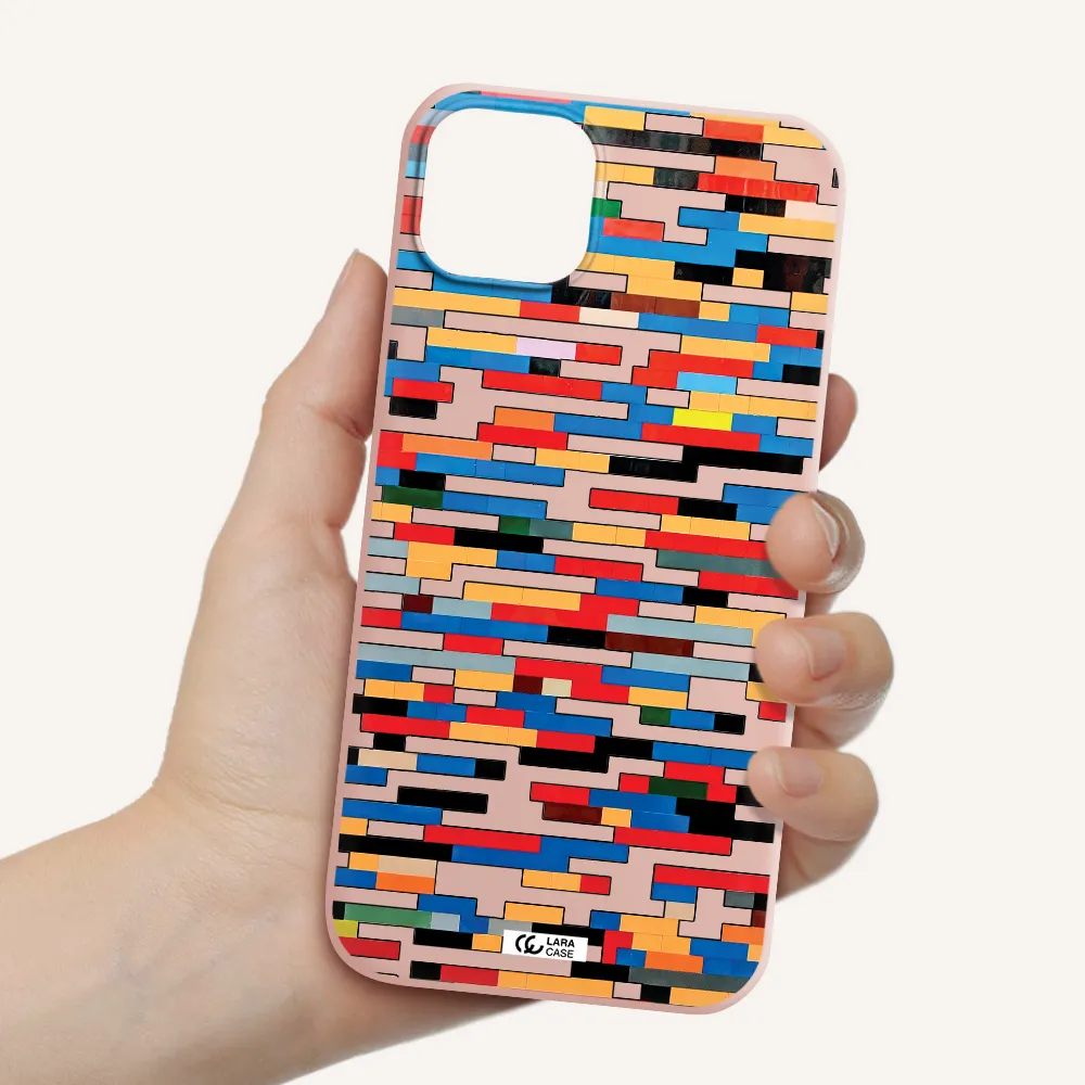 a colorful rectangular pattern on a white surface Apple iPhone 14 Silicone pastel pink Case