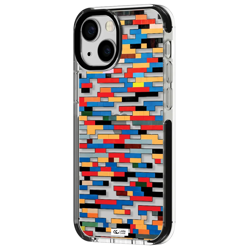 a colorful rectangular pattern on a white surface Apple iPhone 15 impact black border Case