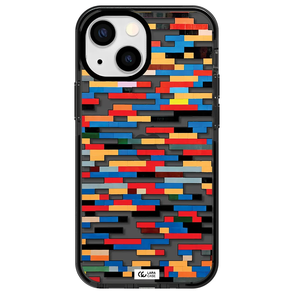 a colorful rectangular pattern on a white surface Apple iPhone 15 impact Smoke Black Case