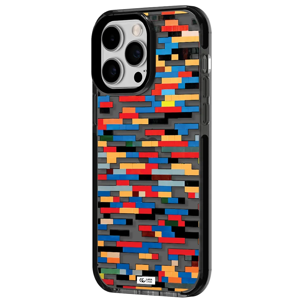 a colorful rectangular pattern on a white surface Apple iPhone 15 Pro impact Smoke Black Case