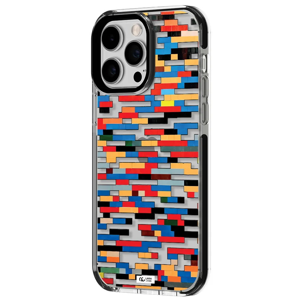 a colorful rectangular pattern on a white surface Apple iPhone 15 Pro Max impact black border Case