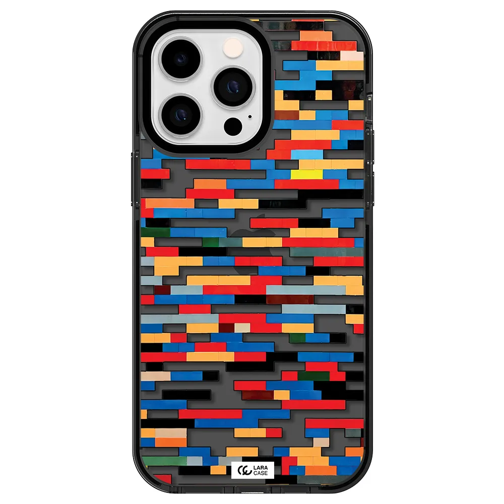 a colorful rectangular pattern on a white surface Apple iPhone 15 Pro Max impact Smoke Black Case