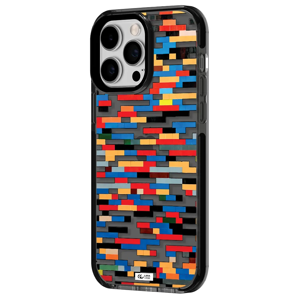 a colorful rectangular pattern on a white surface Apple iPhone 15 Pro Max impact Smoke Black Case