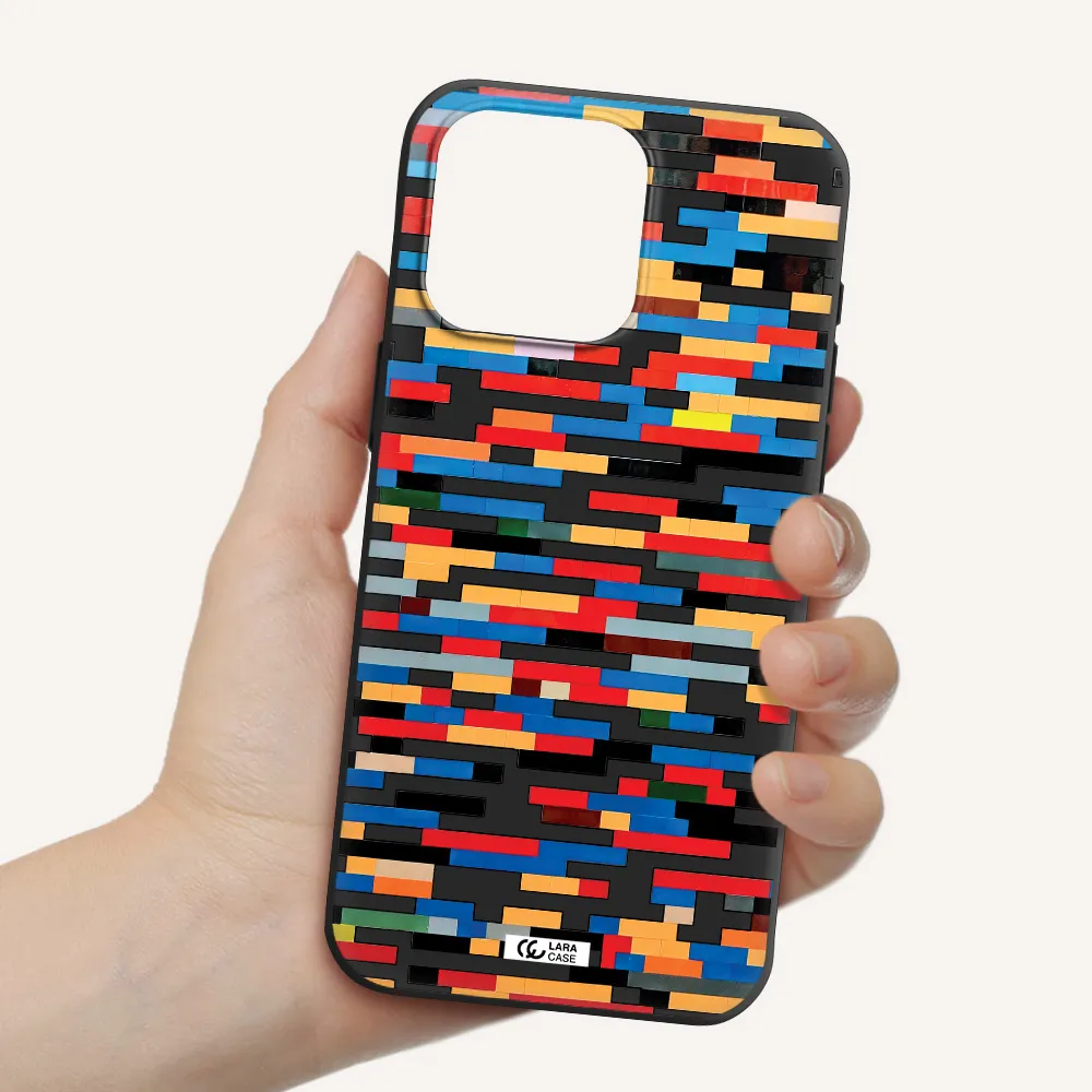 a colorful rectangular pattern on a white surface Apple Iphone 15 Pro max Silicone black Case
