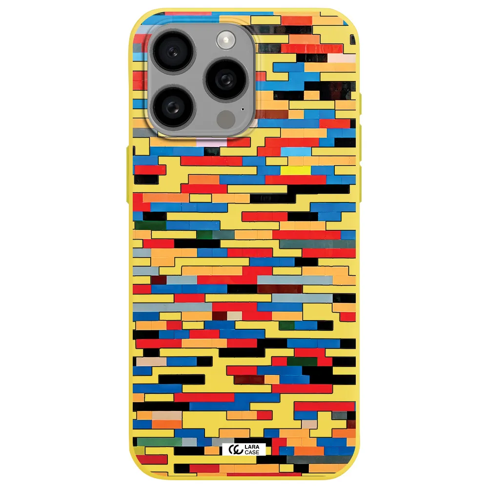 a colorful rectangular pattern on a white surface Apple Iphone 15 Pro max Silicone canary yellow Case