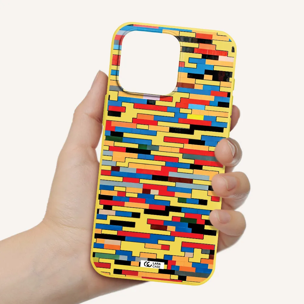 a colorful rectangular pattern on a white surface Apple Iphone 15 Pro max Silicone canary yellow Case