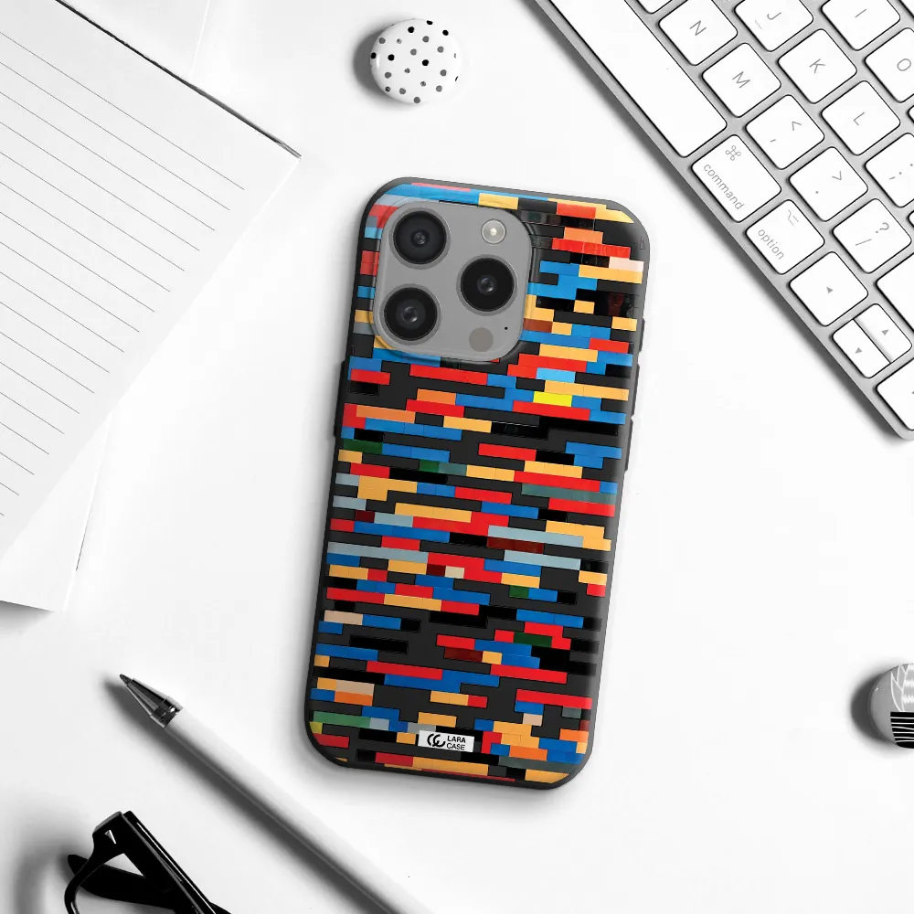 A Colorful Rectangular Pattern On A White Surface Apple Iphone 15 Pro Silicone Black Case