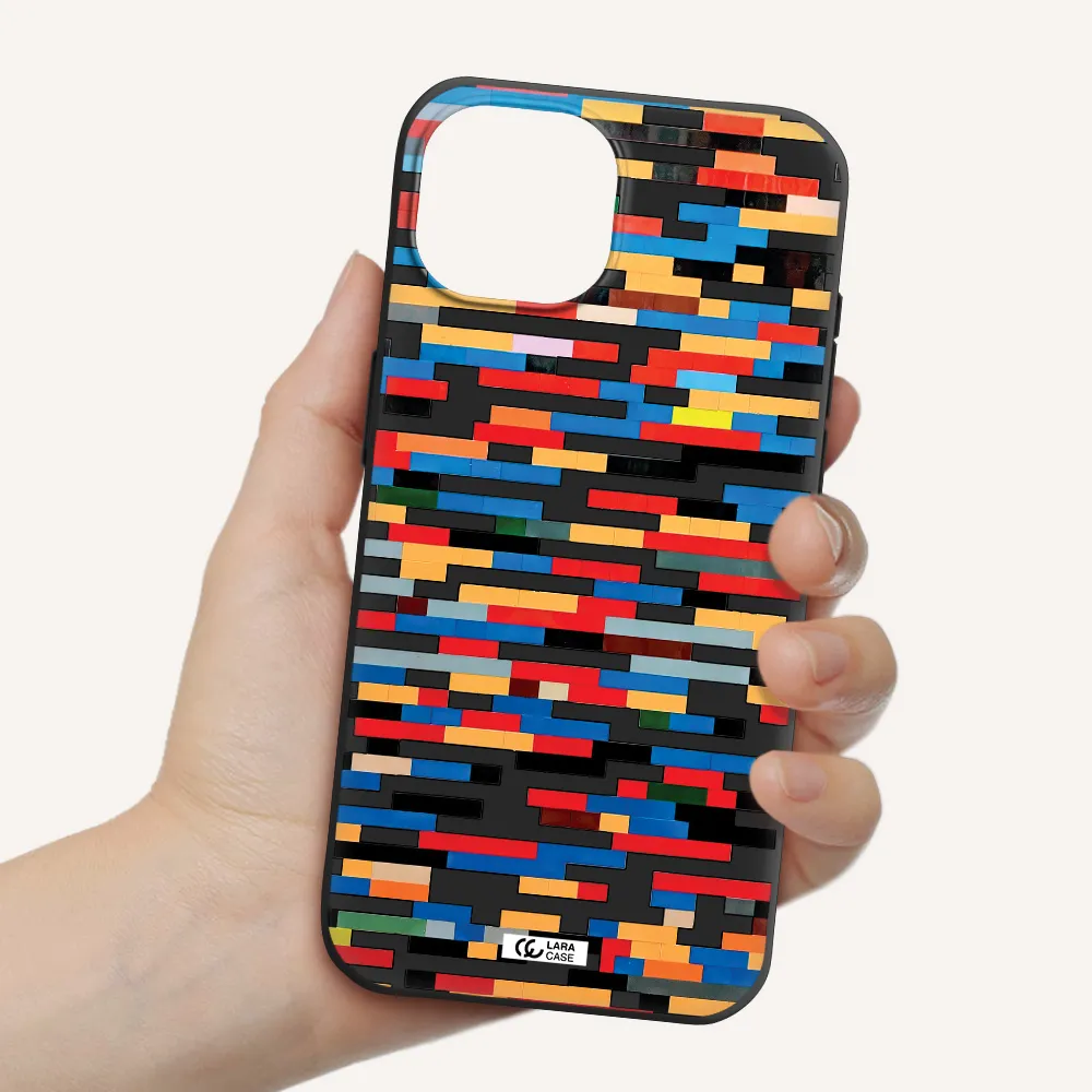 a colorful rectangular pattern on a white surface Apple iPhone 15 Silicone black Case