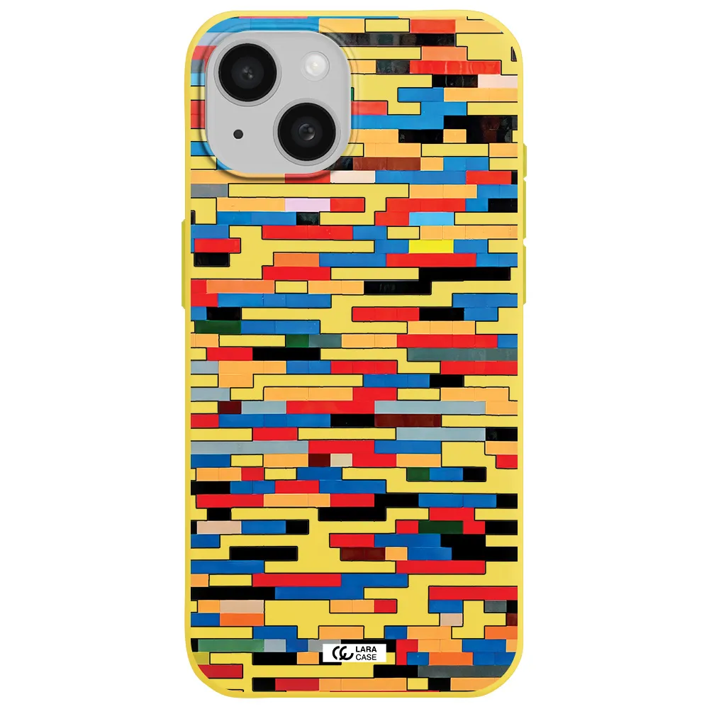 a colorful rectangular pattern on a white surface Apple iPhone 15 Silicone canary yellow Case