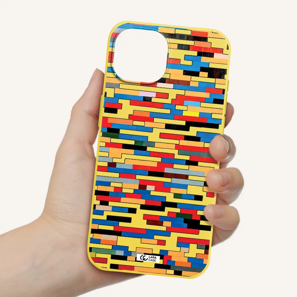 a colorful rectangular pattern on a white surface Apple iPhone 15 Silicone canary yellow Case