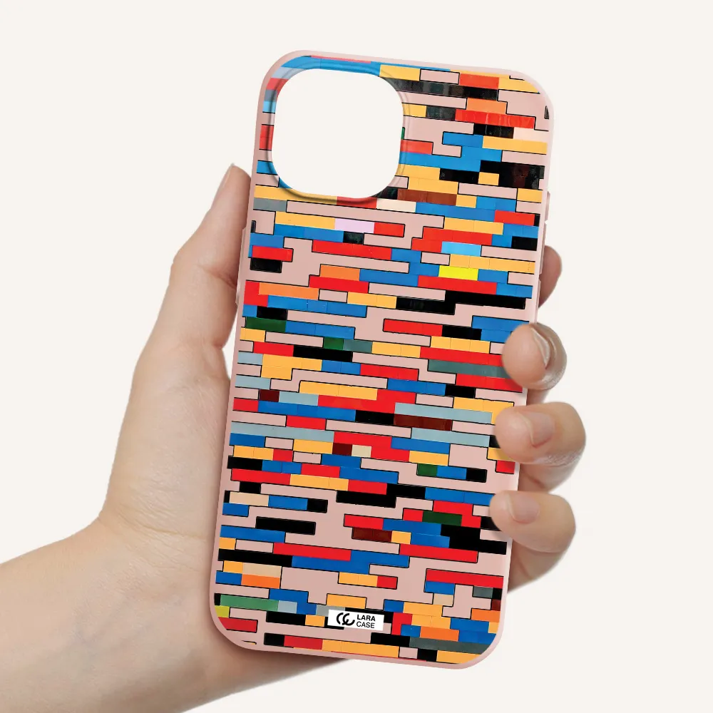 A Colorful Rectangular Pattern On A White Surface Apple Iphone 15 Silicone Pastel Pink Case