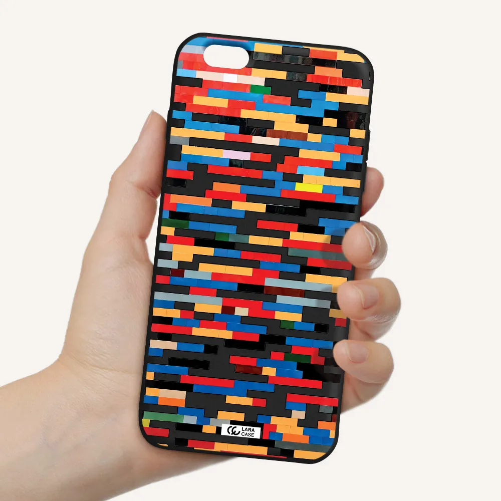 a colorful rectangular pattern on a white surface Apple iPhone 6 plus Silicone black Case