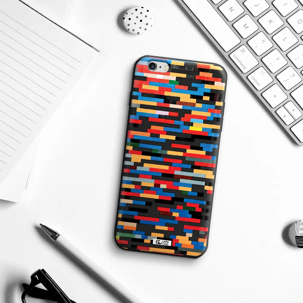 a colorful rectangular pattern on a white surface Apple iPhone 6 plus Silicone black Case