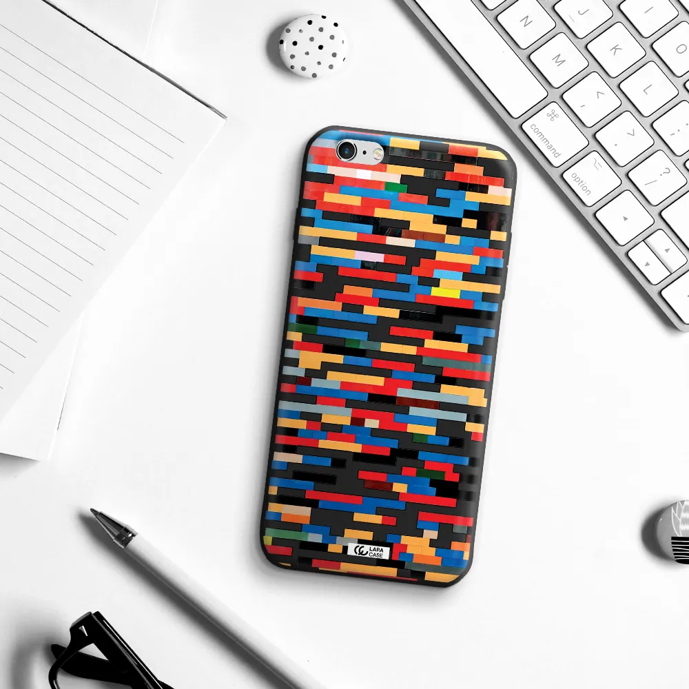 a colorful rectangular pattern on a white surface Apple iPhone 6S Silicone black Case