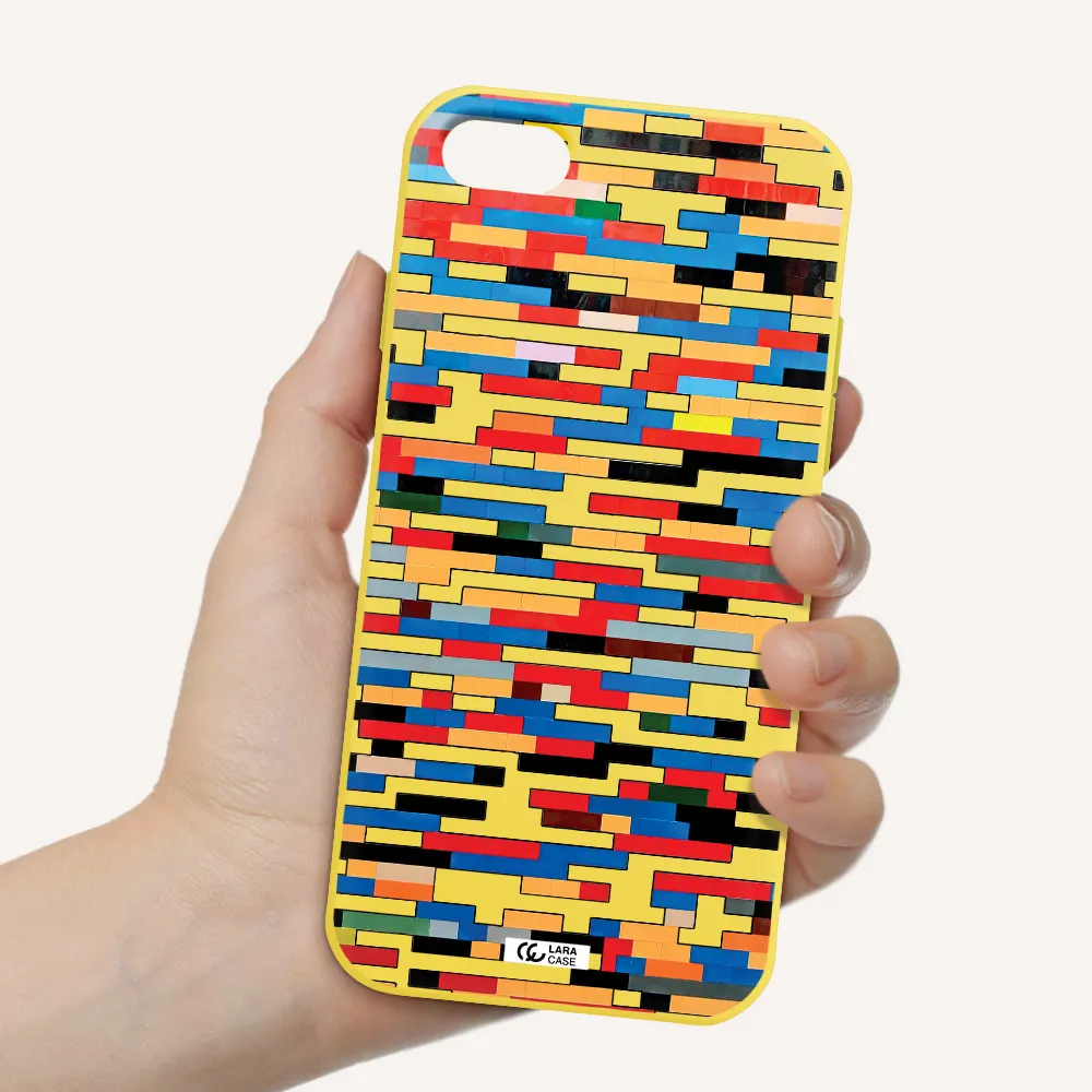 a colorful rectangular pattern on a white surface Apple iPhone 7 Silicone canary yellow Case