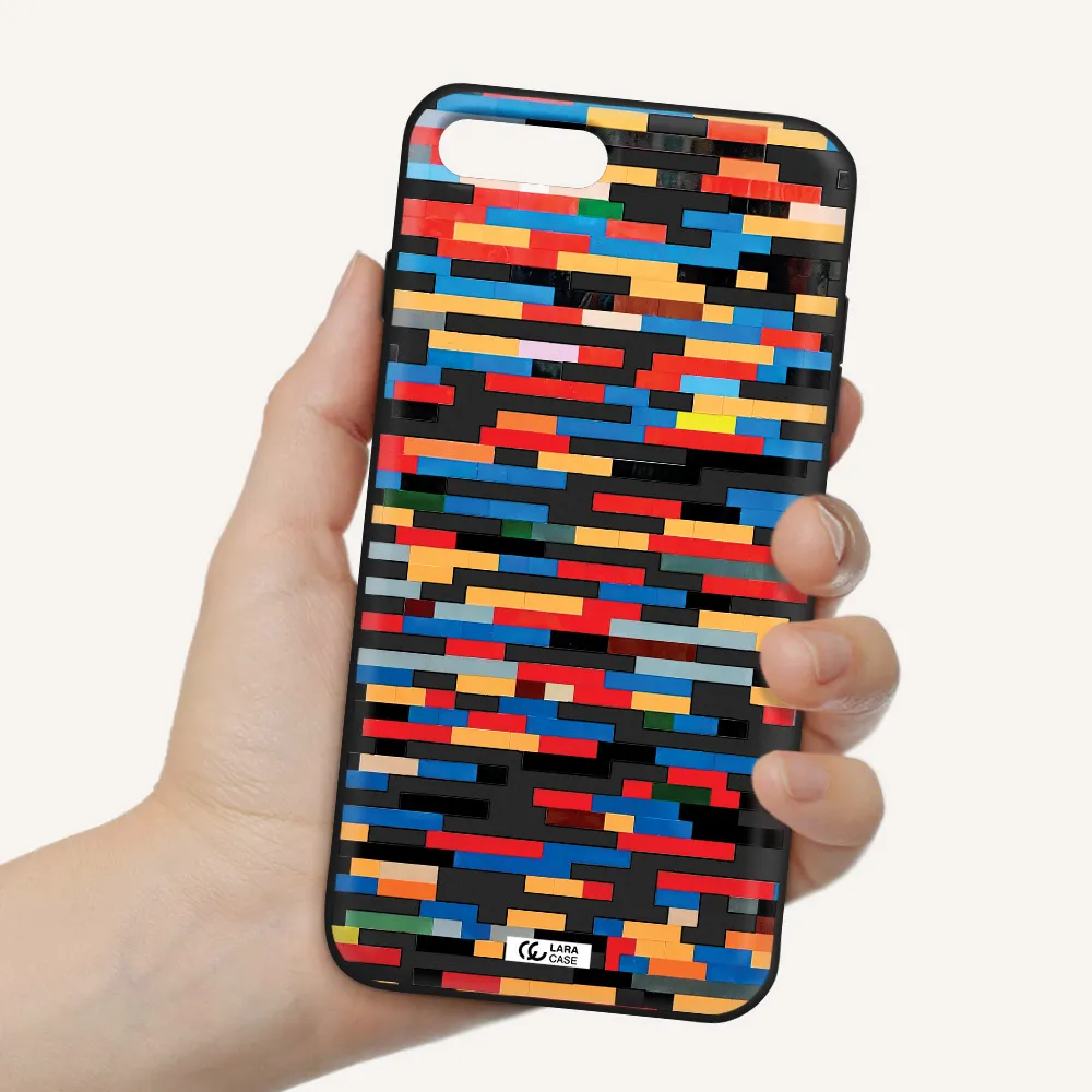 a colorful rectangular pattern on a white surface Apple iPhone 8 plus Silicone black Case