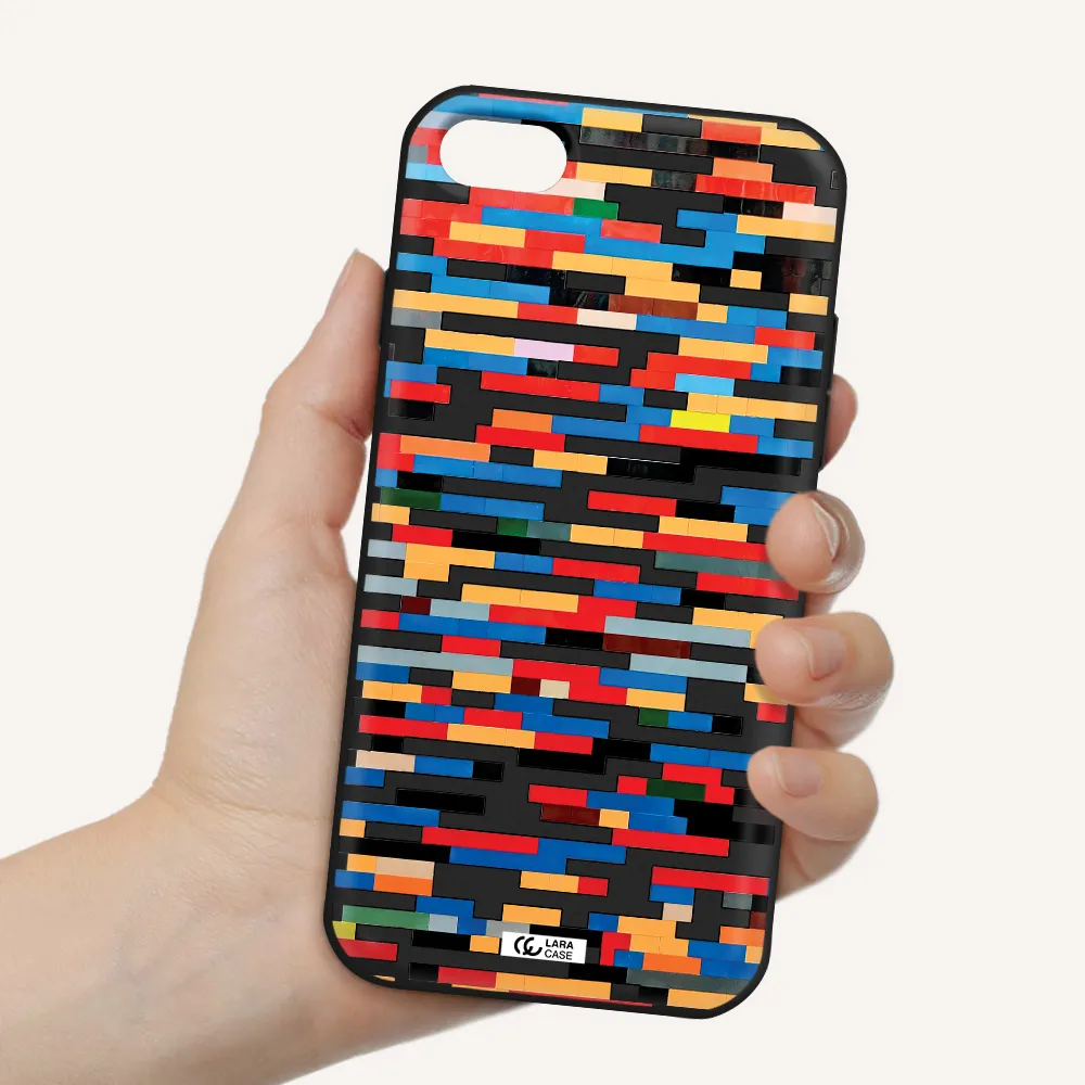 a colorful rectangular pattern on a white surface Apple iPhone 8 Silicone black Case