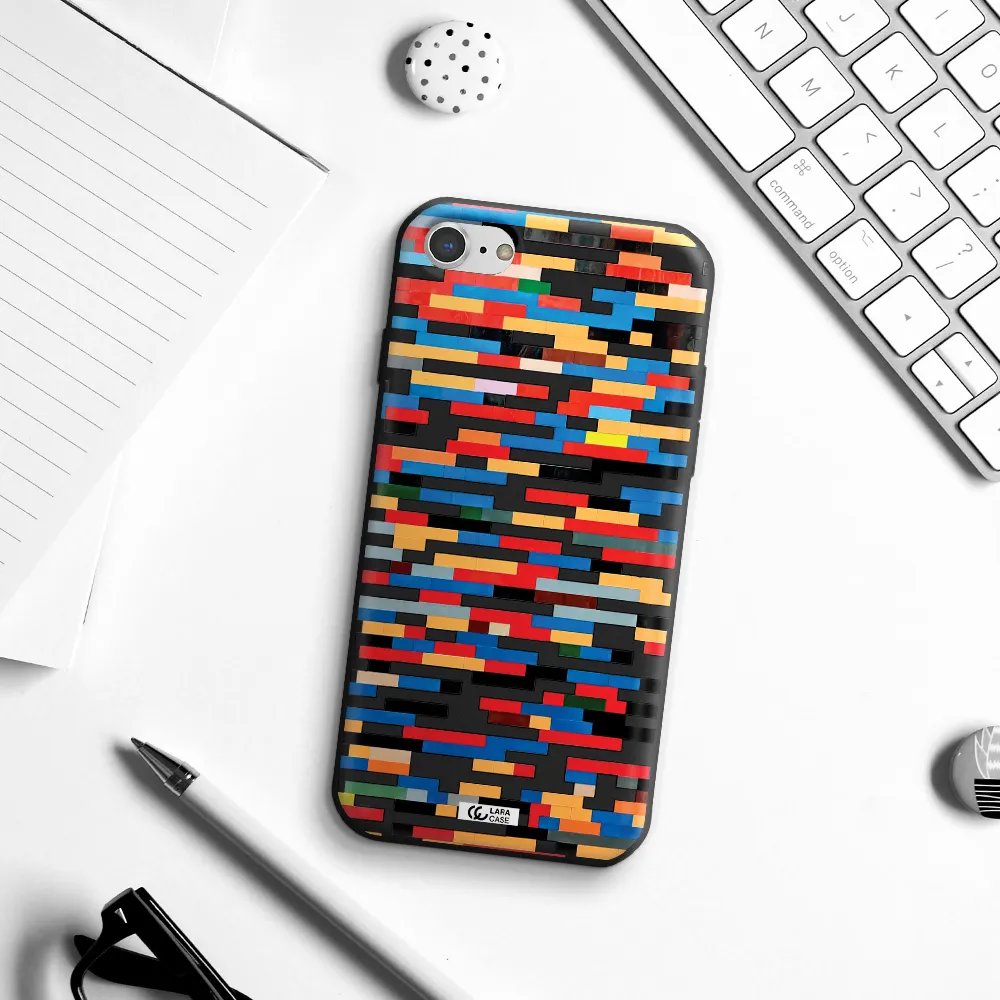 a colorful rectangular pattern on a white surface Apple iPhone 8 Silicone black Case