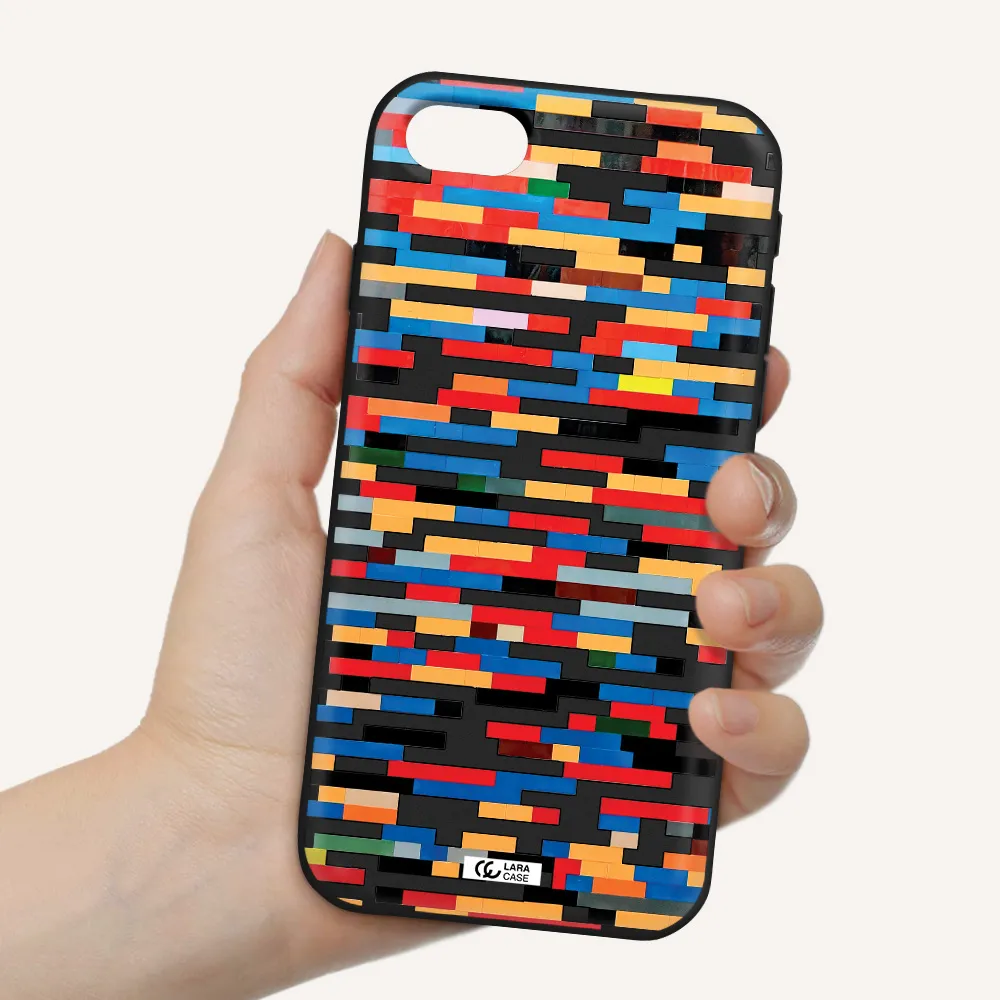 a colorful rectangular pattern on a white surface Apple iPhone se 2020 Silicone black Case