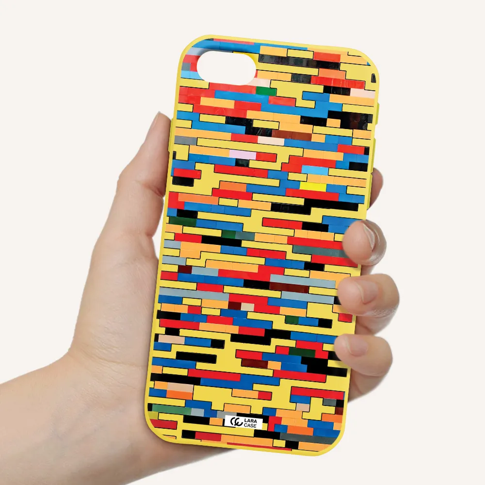 a colorful rectangular pattern on a white surface Apple iPhone se 2020 Silicone canary yellow Case