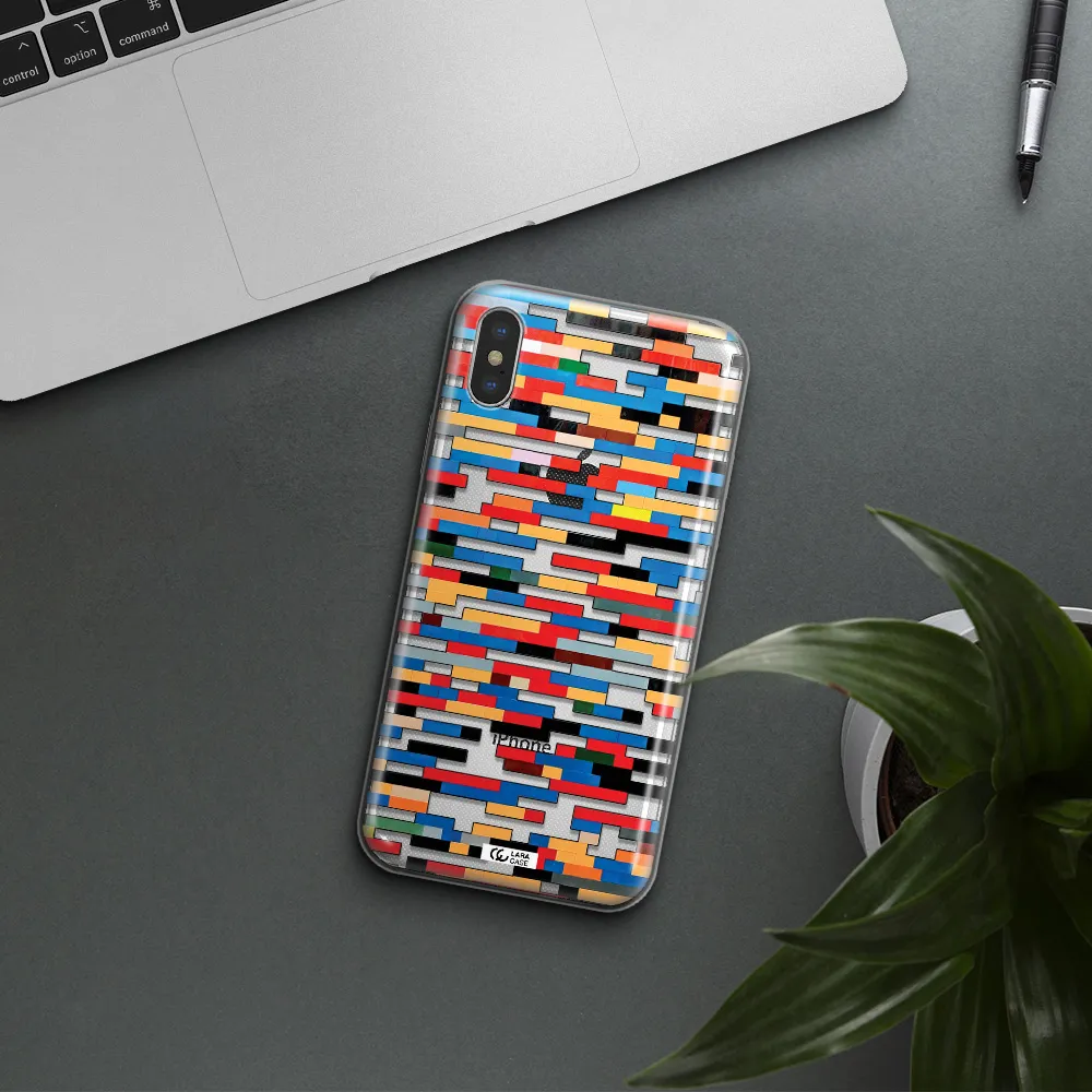 a colorful rectangular pattern on a white surface Apple iPhone XS Clear TPU Case