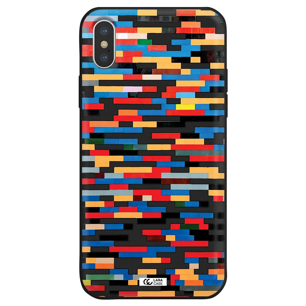 a colorful rectangular pattern on a white surface Apple iPhone XS Silicone black Case