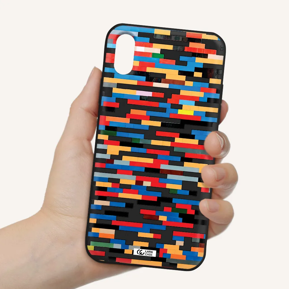 a colorful rectangular pattern on a white surface Apple iPhone XS Silicone black Case