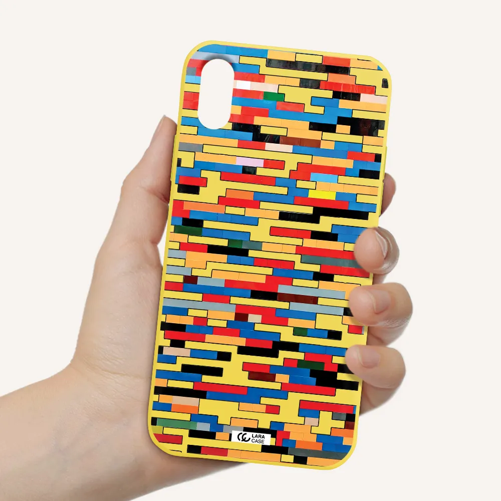 a colorful rectangular pattern on a white surface Apple iPhone XS Silicone canary yellow Case